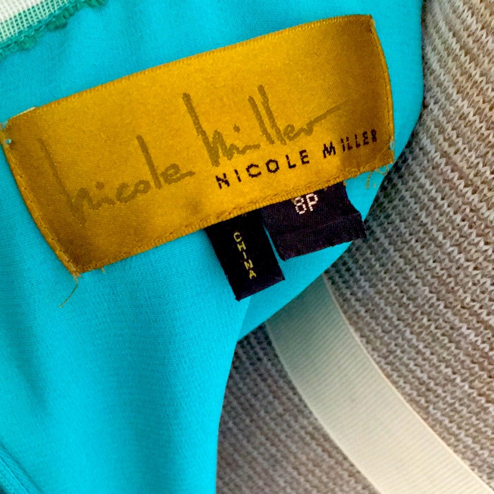 VTG Y2k NICOLE MILLER PETITES 100%SILK RUCHED DRAPED TEAL MIDI DRESS SZ 8P - Picture 9 of 9